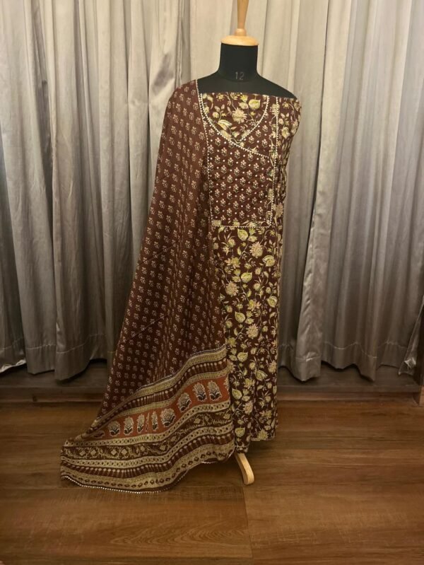 Chocolate brown pure cotton angrakha design